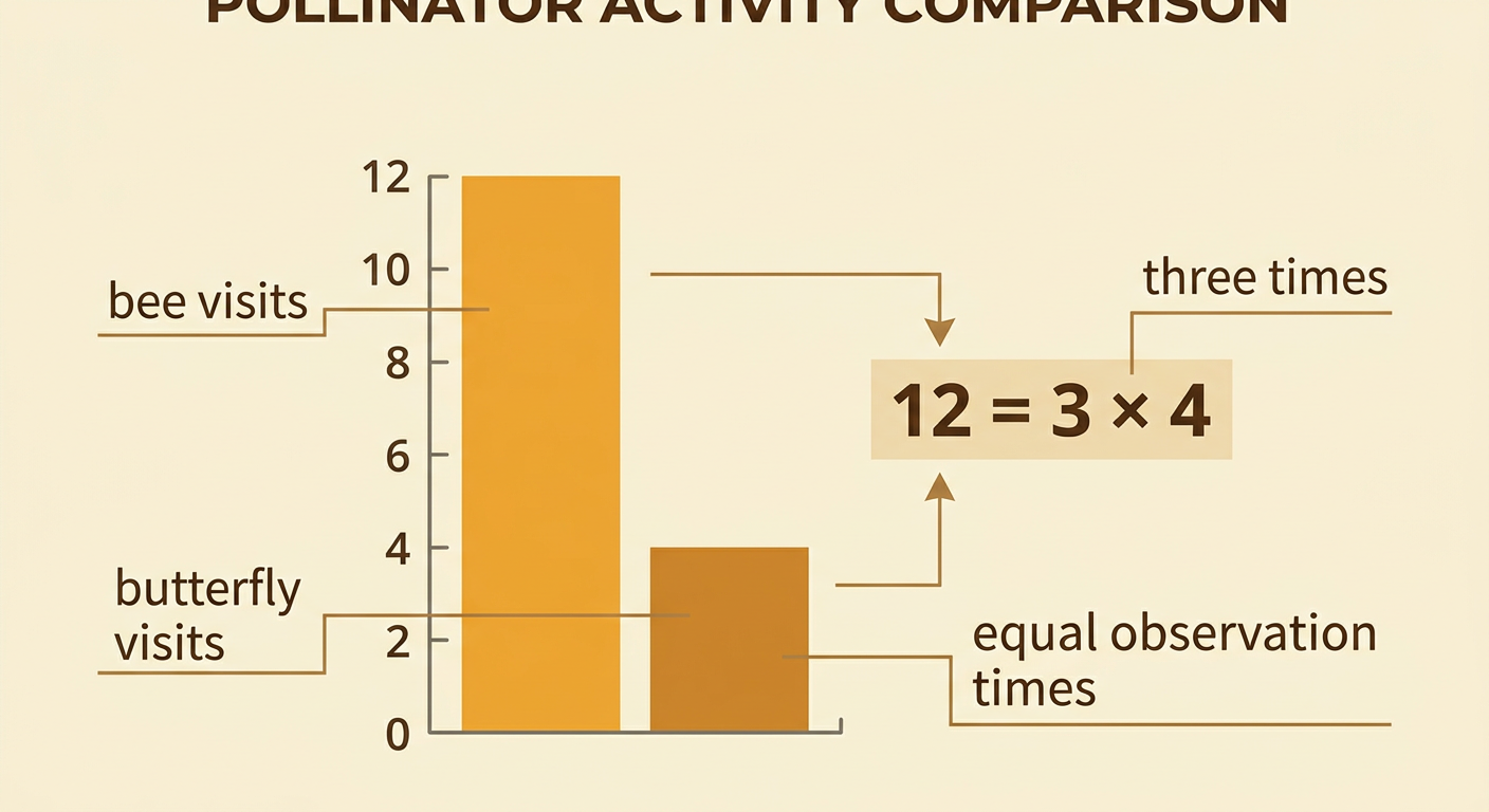 A simple garden chart compares 12 bee visits with 4 butterfly visits during equal observation times.