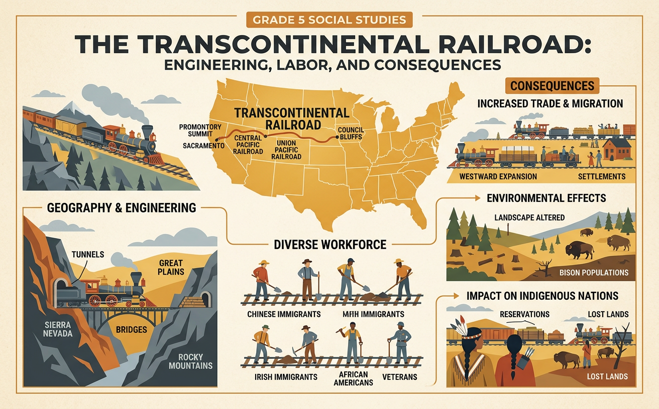 The Transcontinental Railroad: Engineering, Labor, and Consequences