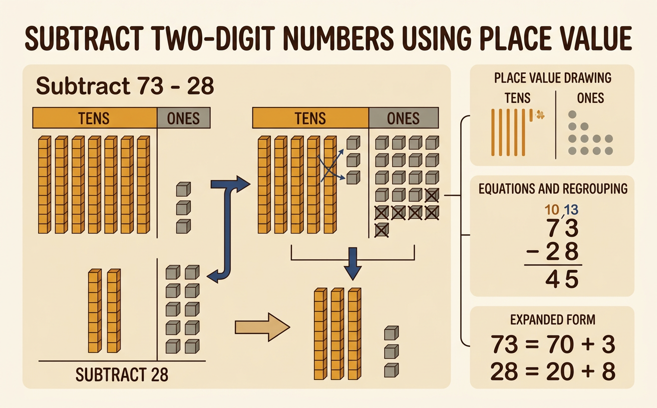 Subtract Two-Digit Numbers Using Place Value
