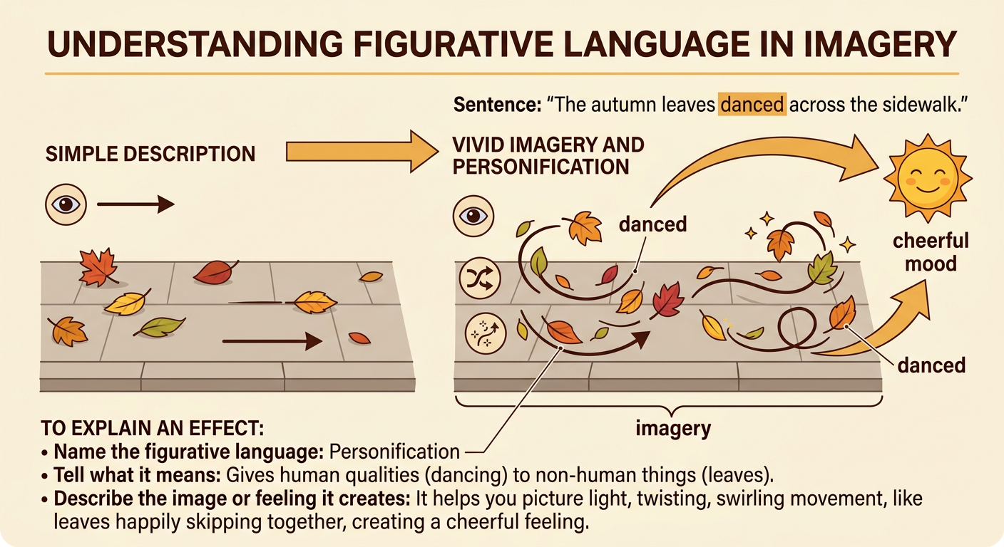 Bright autumn leaves twist and skip across a sidewalk like joyful dancers in the wind.