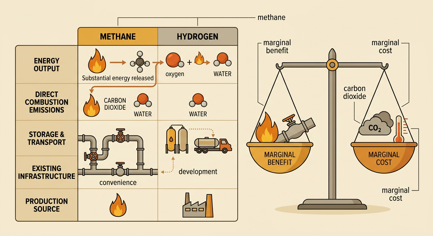 A balanced fuel comparison weighs the benefits and costs of methane and hydrogen.