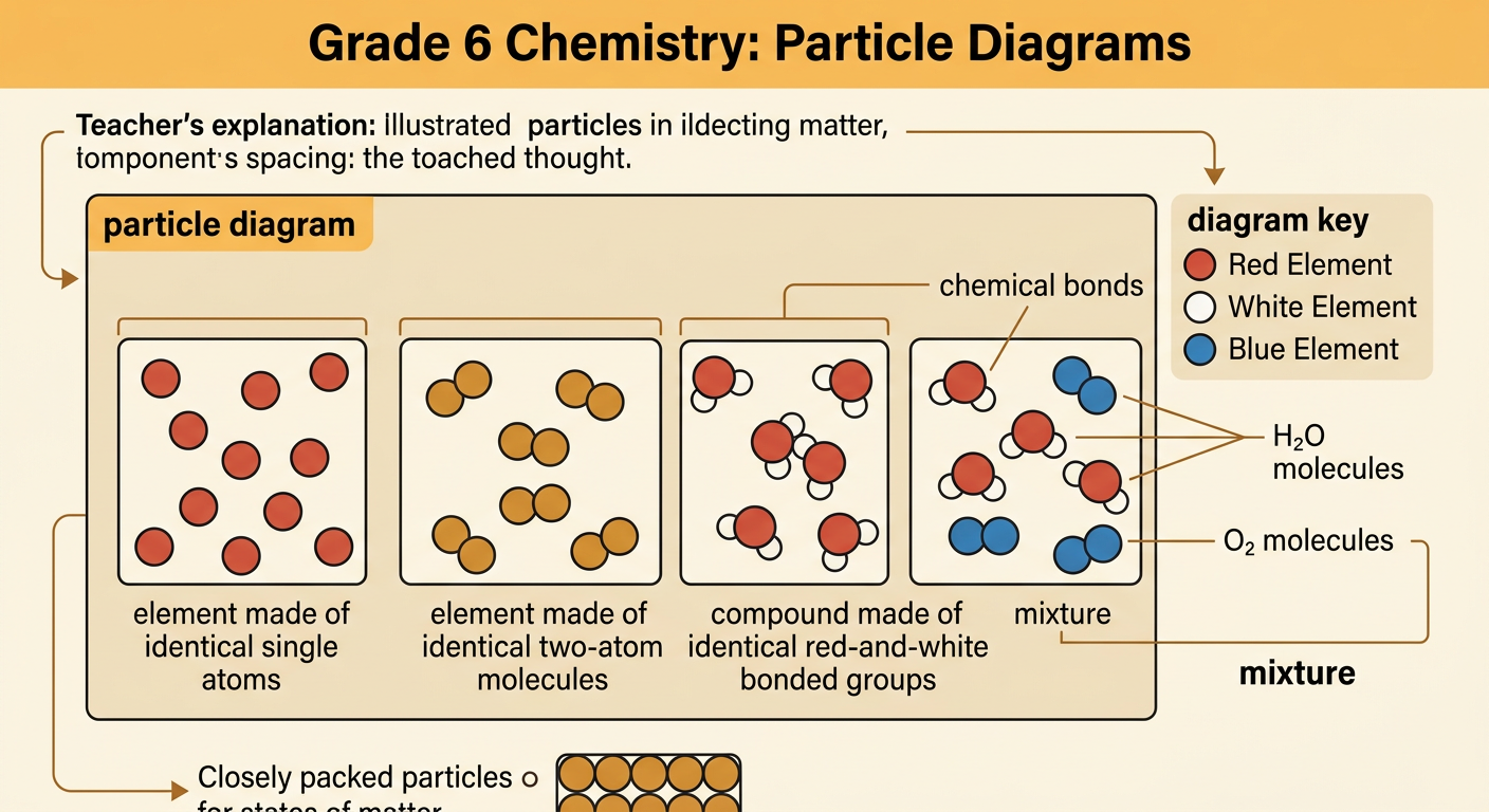 A keyed particle diagram shows four water molecules and two oxygen molecules inside one container.