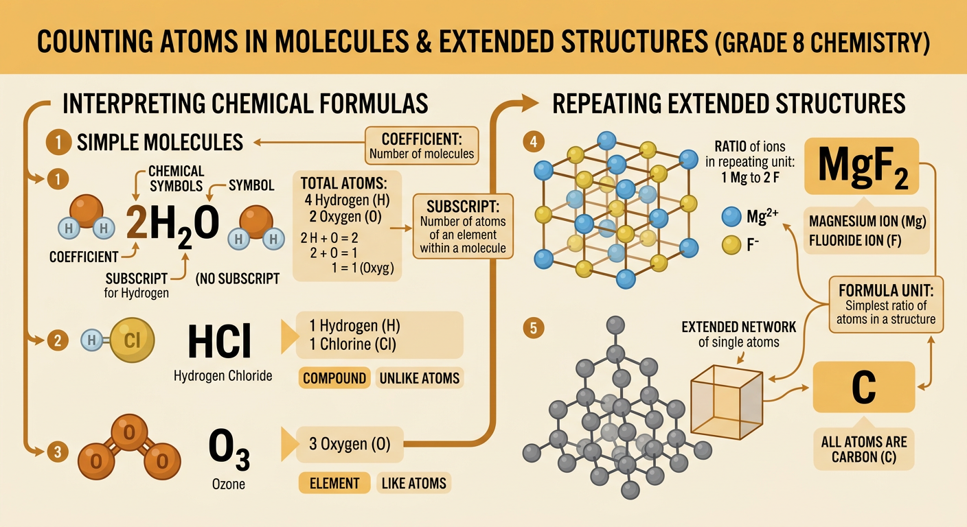 Counting Atoms in Molecules and Extended Structures