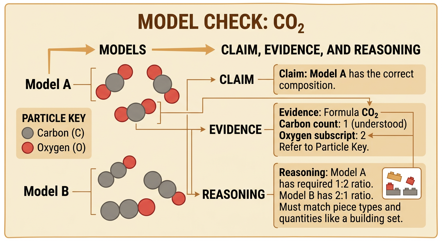 Two keyed carbon dioxide models are compared with a claim-evidence-reasoning check.