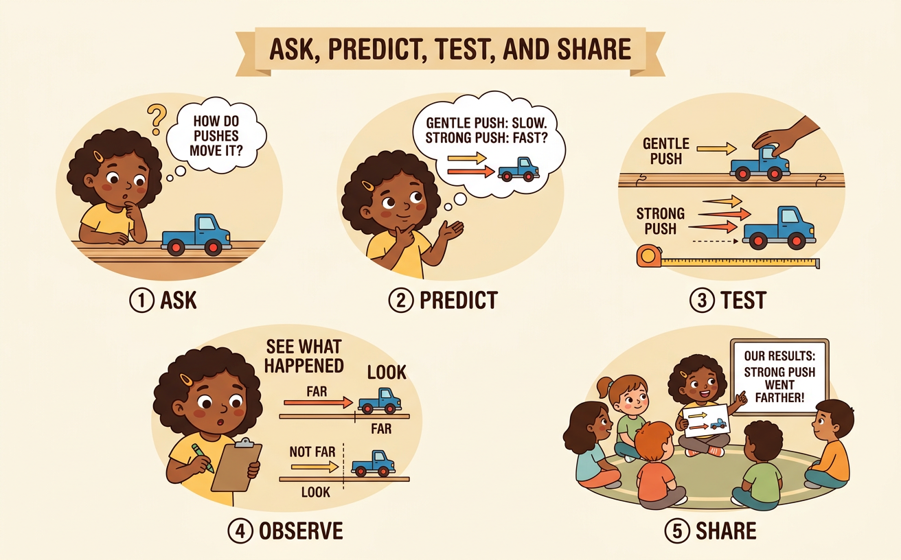 Ask, Predict, Test, and Share