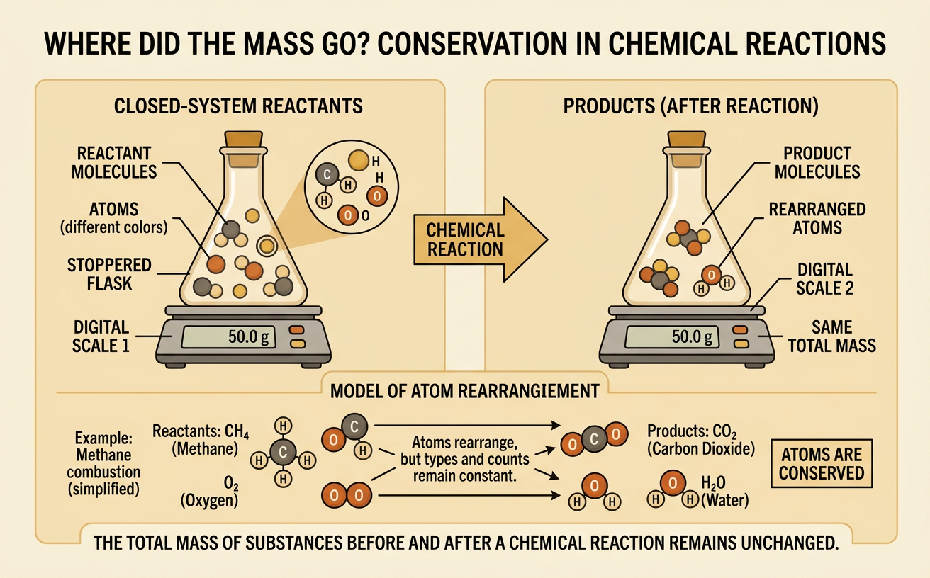 Where Did the Mass Go? Conservation in Chemical Reactions