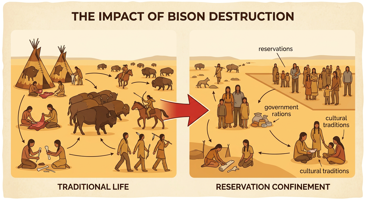 A Plains family on a reservation receives limited rations while elders continue sharing cultural traditions.