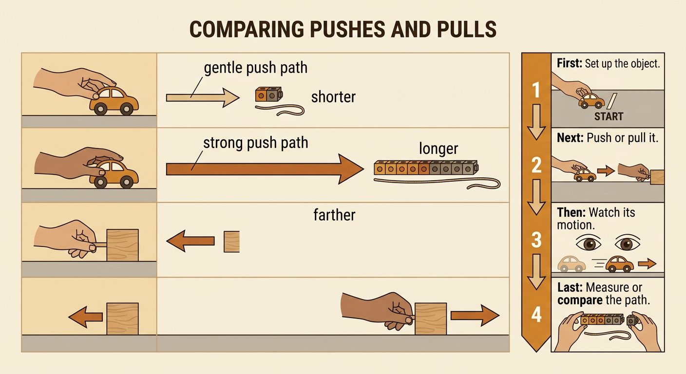 Two car paths and three block paths are compared with marks and linking cubes.