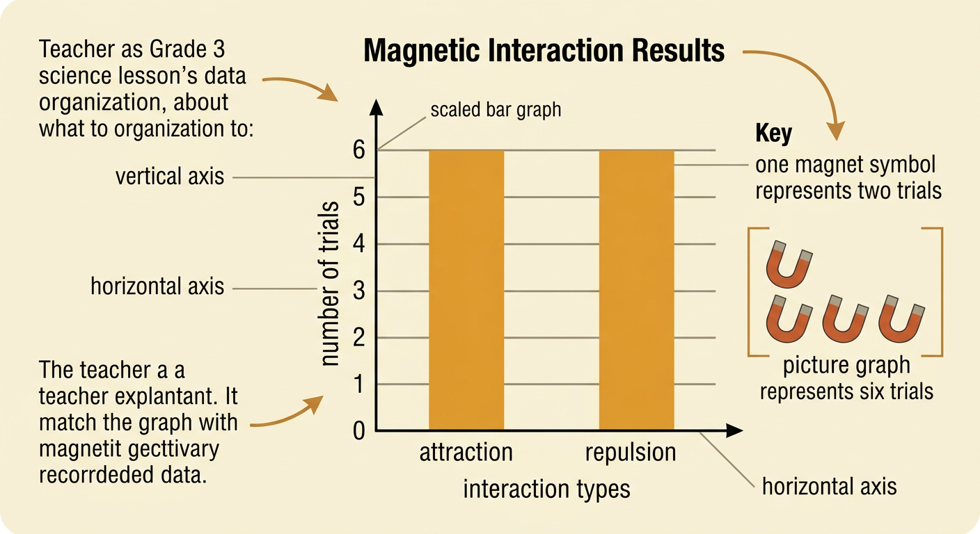 A labeled bar graph shows six attraction trials and six repulsion trials, with both bars reaching 6.