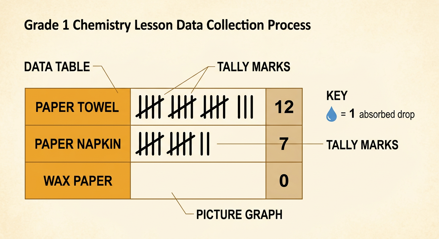 A data table records sample totals and matching tally marks for all three papers.