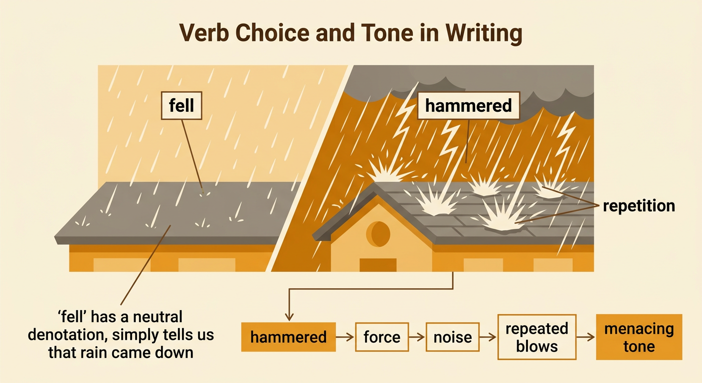A split scene contrasts gentle rain falling on one roof with violent rain hammering another.
