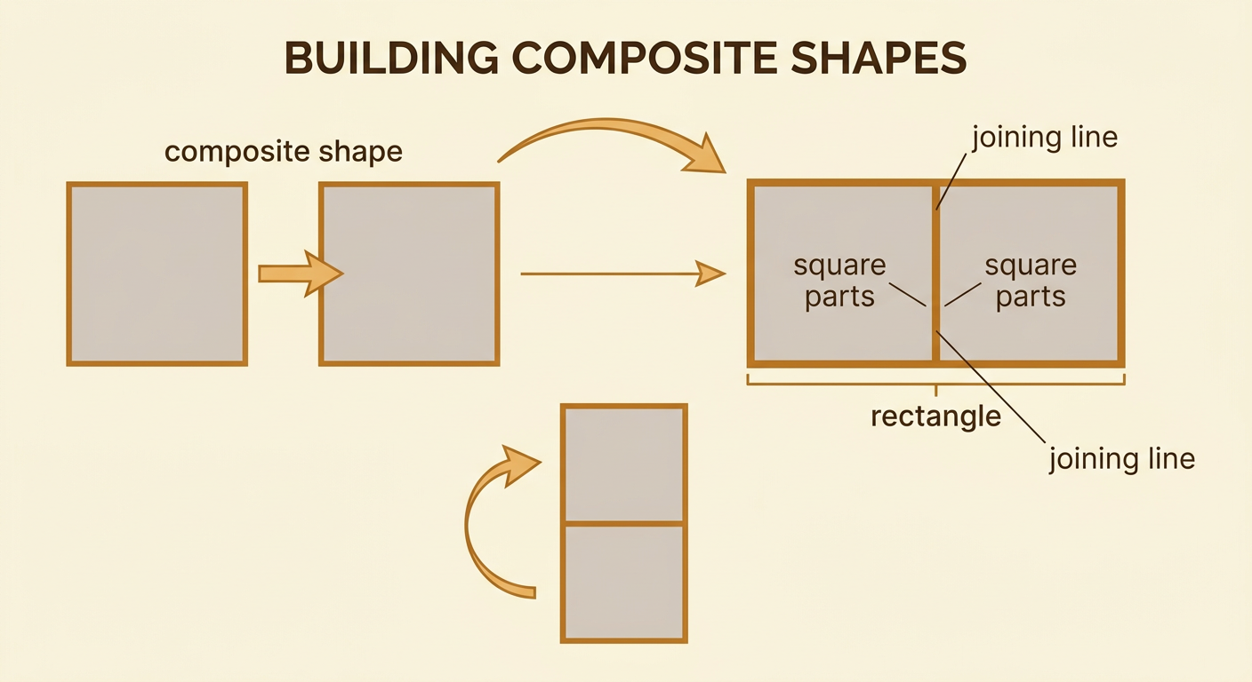 Two equal squares touch side by side to form a rectangle, with their shared joining line visible.