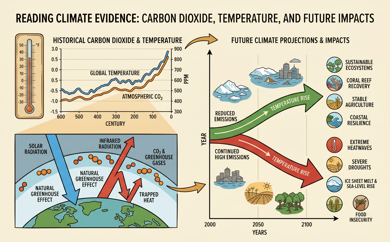 Reading Climate Evidence: Carbon Dioxide, Temperature, and Future Impacts