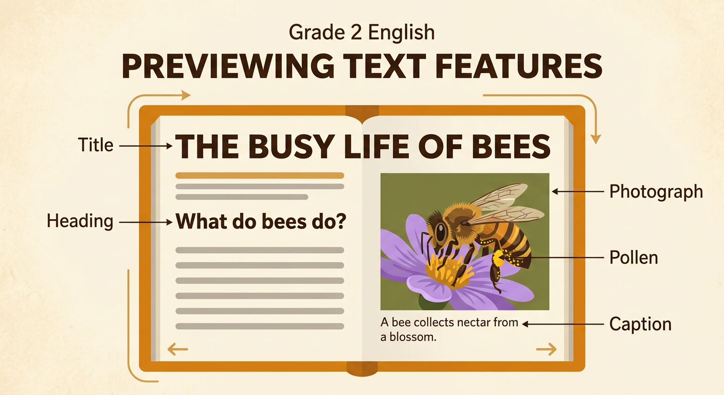 Previewing the text features gives you clues about what the informational text will teach.