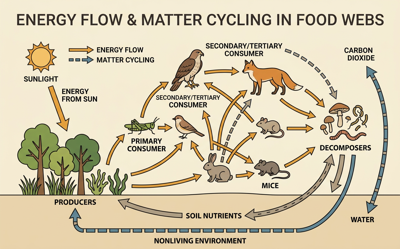 Energy Flow and Matter Cycling in Food Webs