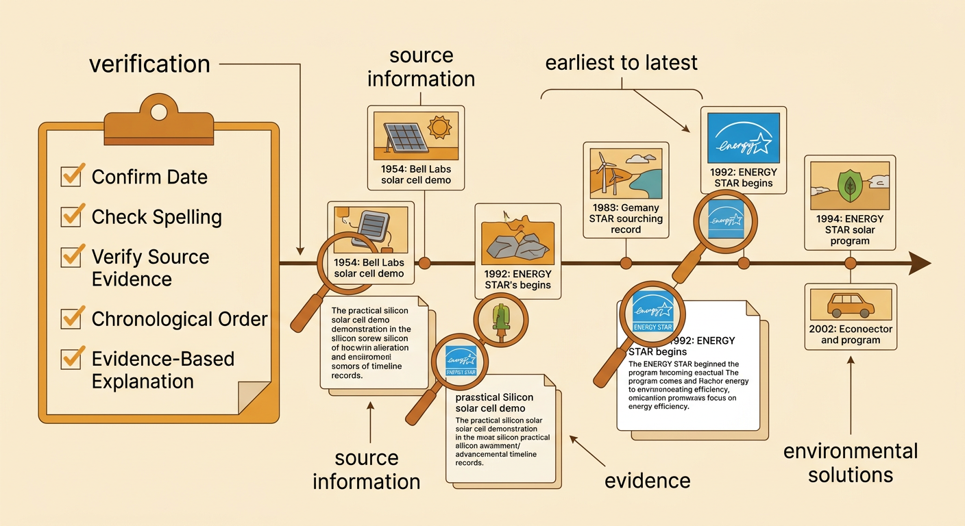 A student verifies a digital timeline with a checklist while a classmate follows the source information for one record.