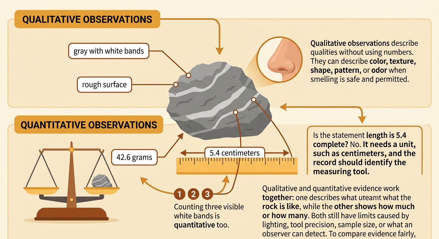 A gray, rough rock with white bands is displayed on a scale beside a metric ruler.