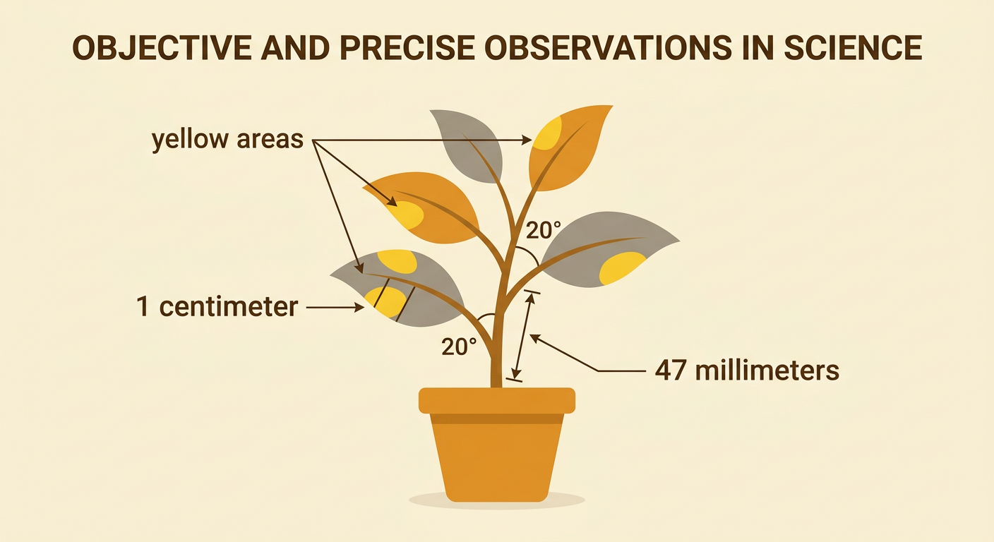 A measured plant shows yellow leaf areas, a bent stem, and a ruler beside one leaf.