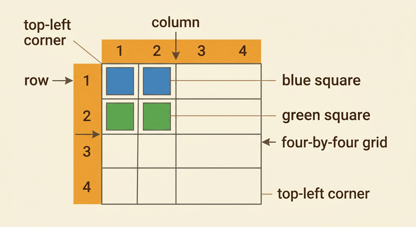 A four-by-four grid shows two blue squares on top and two green squares directly below them.