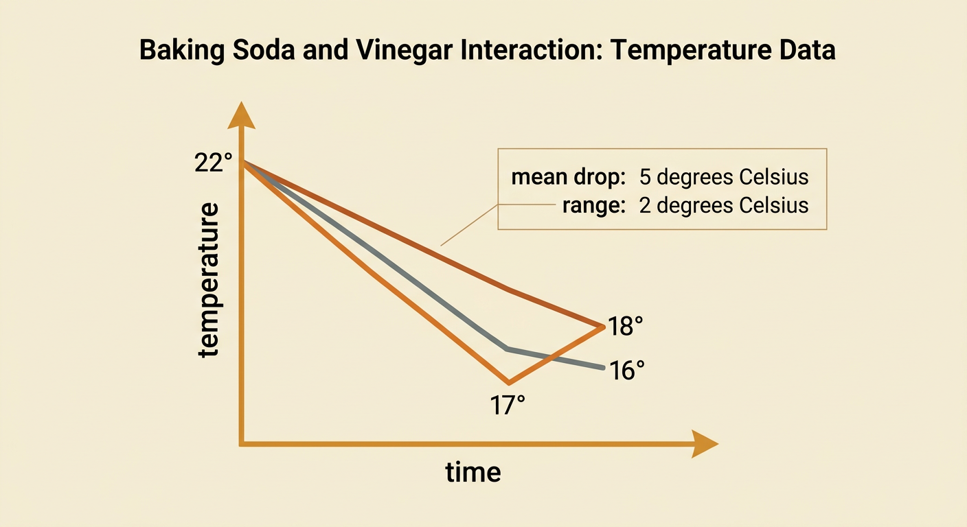 A line graph shows three trials cooling from 22 degrees Celsius, with the average and spread summarized beside it.