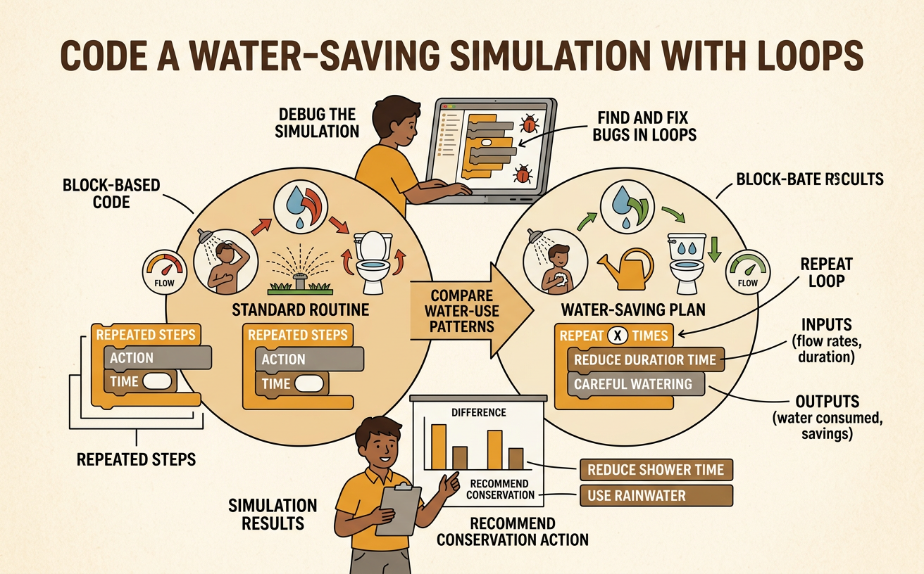 Code a Water-Saving Simulation with Loops