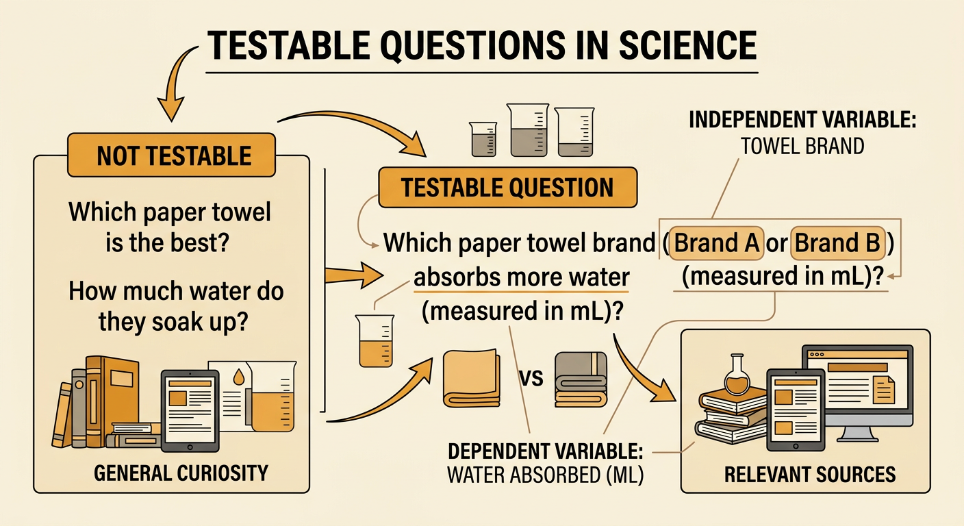 A testable question clearly identifies the factor that changes and the result that will be measured.