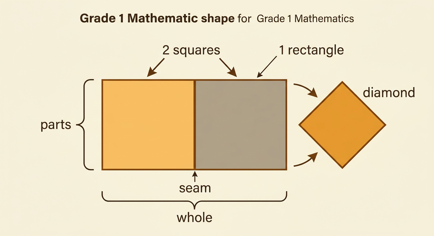Two equal squares touch along a full side to make one rectangle, with one extra turned square showing that its name stays the same.