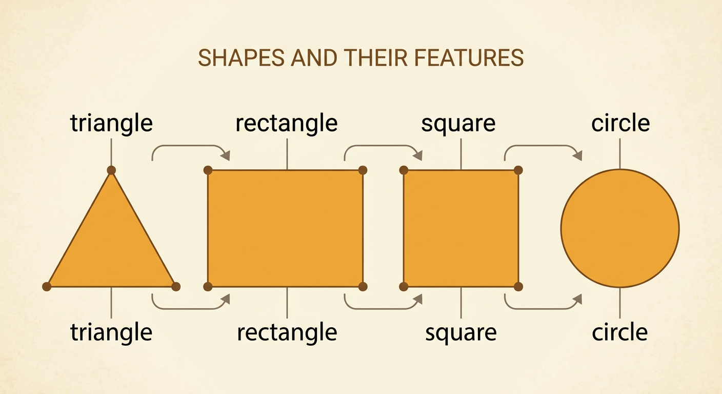 A triangle, rectangle, square, and circle are shown with clear sides and corners for tracing.
