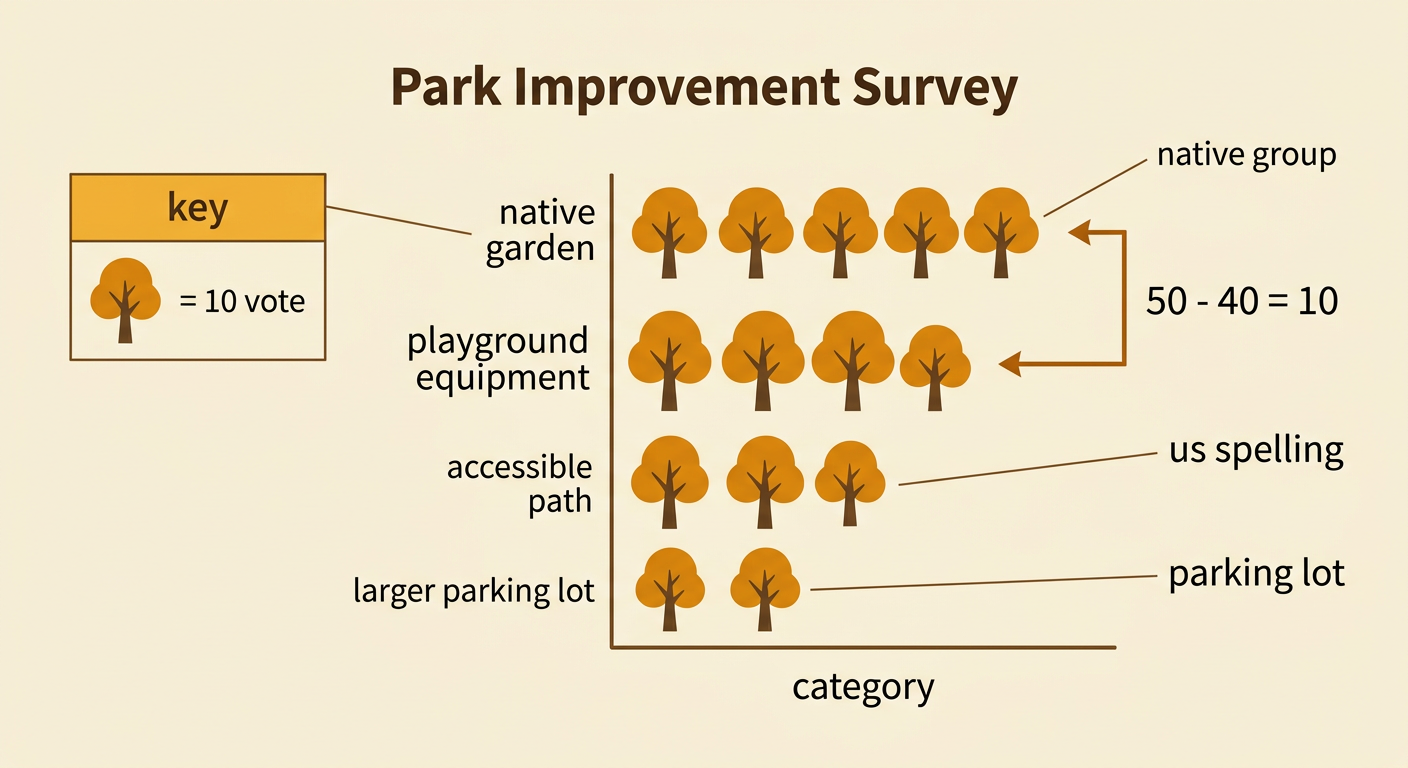 A scaled picture graph compares votes for four park improvements.