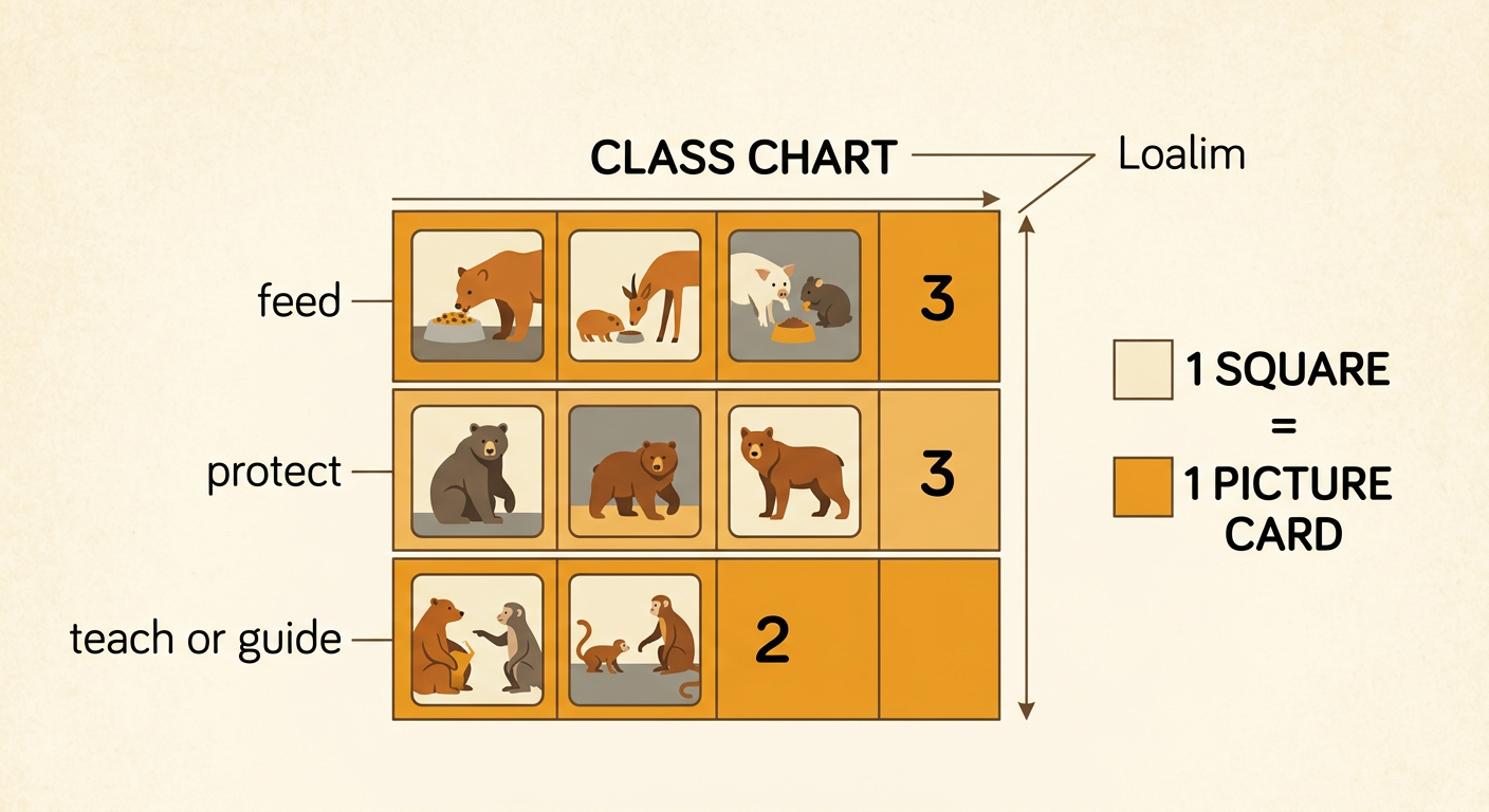 A picture graph displays three feeding squares, three protecting squares, and two teaching or guiding squares.