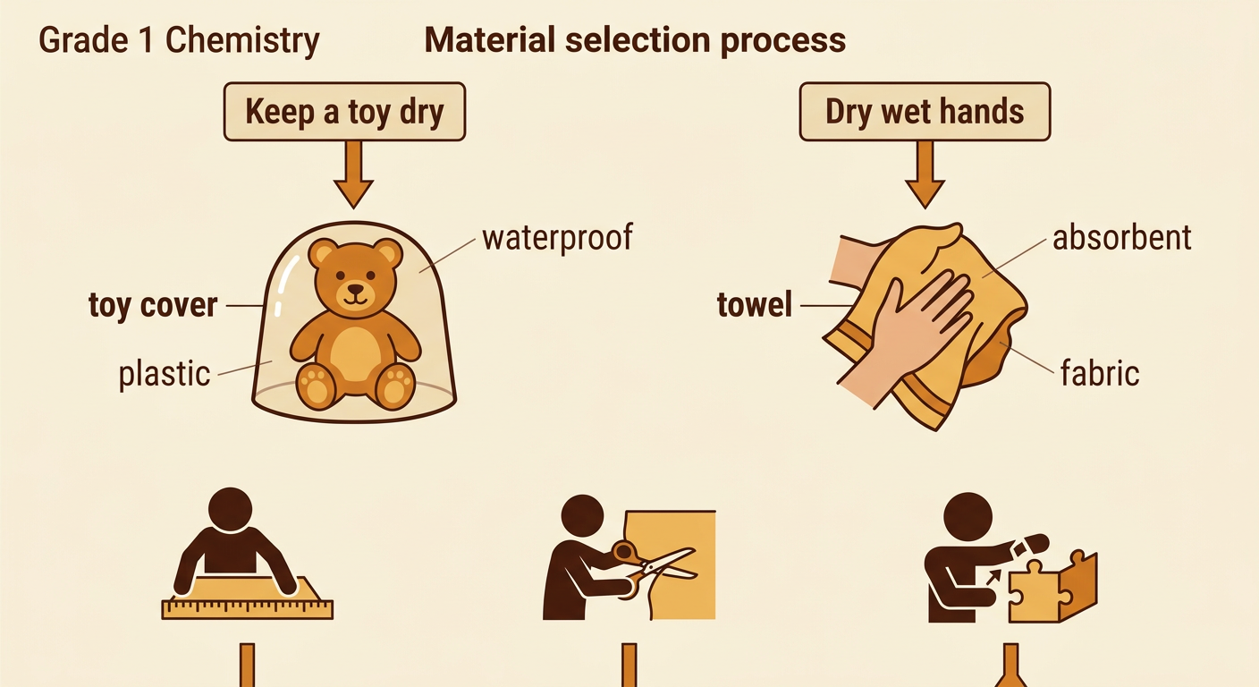 A waterproof plastic toy cover keeps a toy dry while an absorbent fabric towel dries wet hands.
