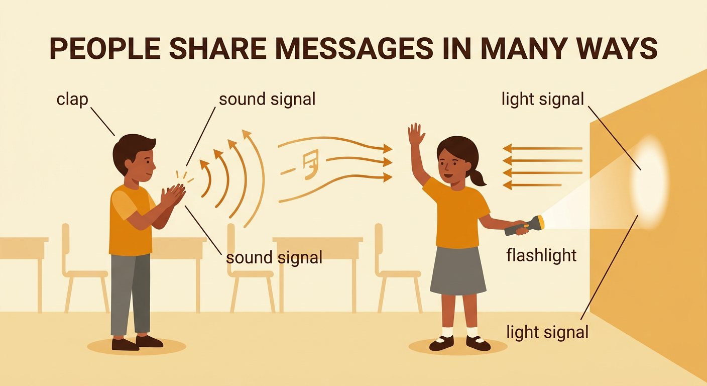 Two children across a room compare one clap with one safe flashlight flash aimed at a wall.