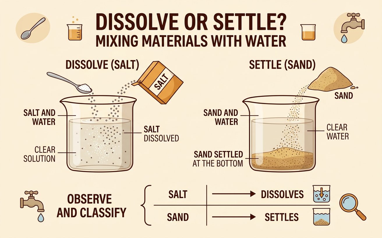 Dissolve or Settle? Mixing Materials with Water