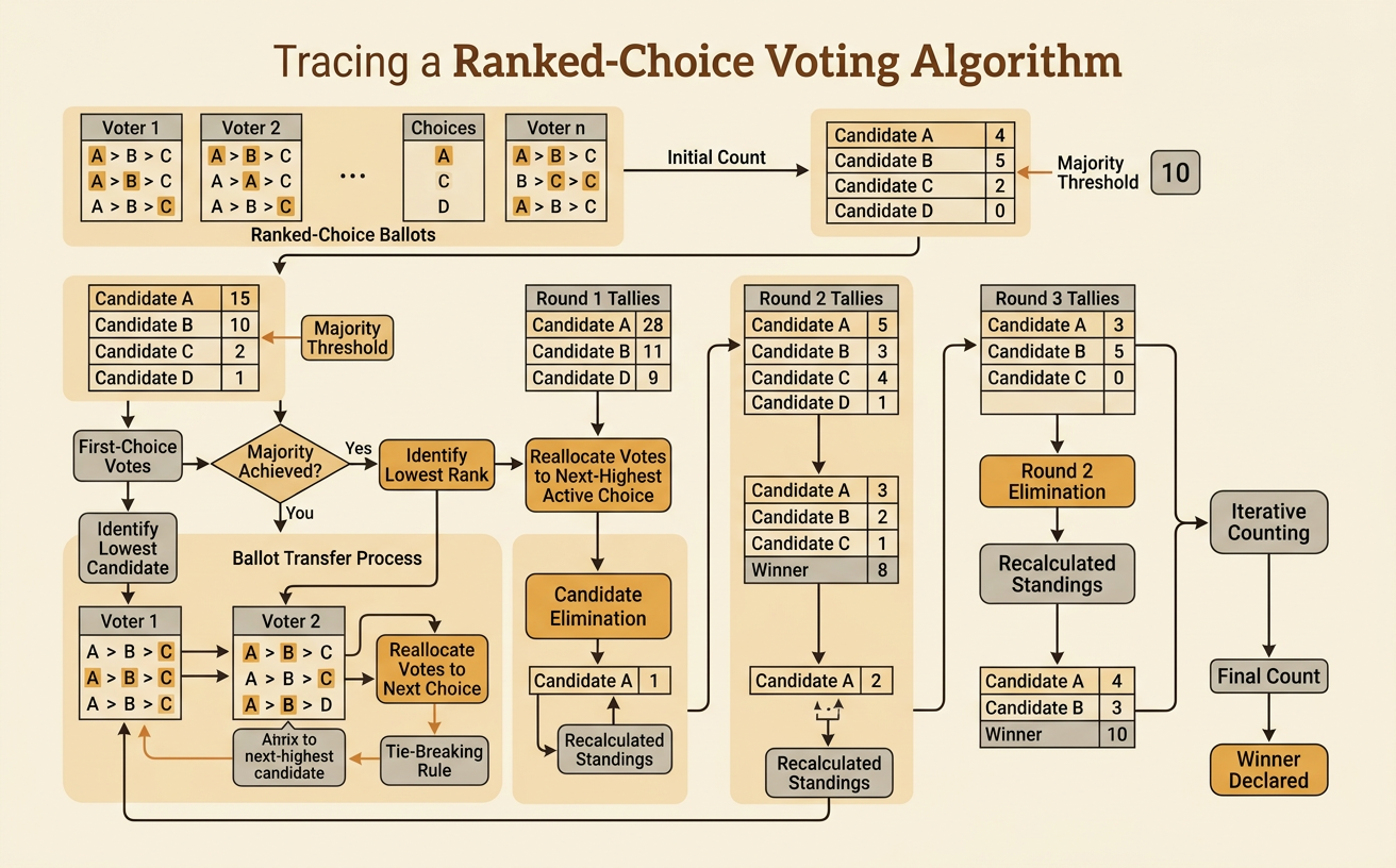 Tracing a Ranked-Choice Voting Algorithm