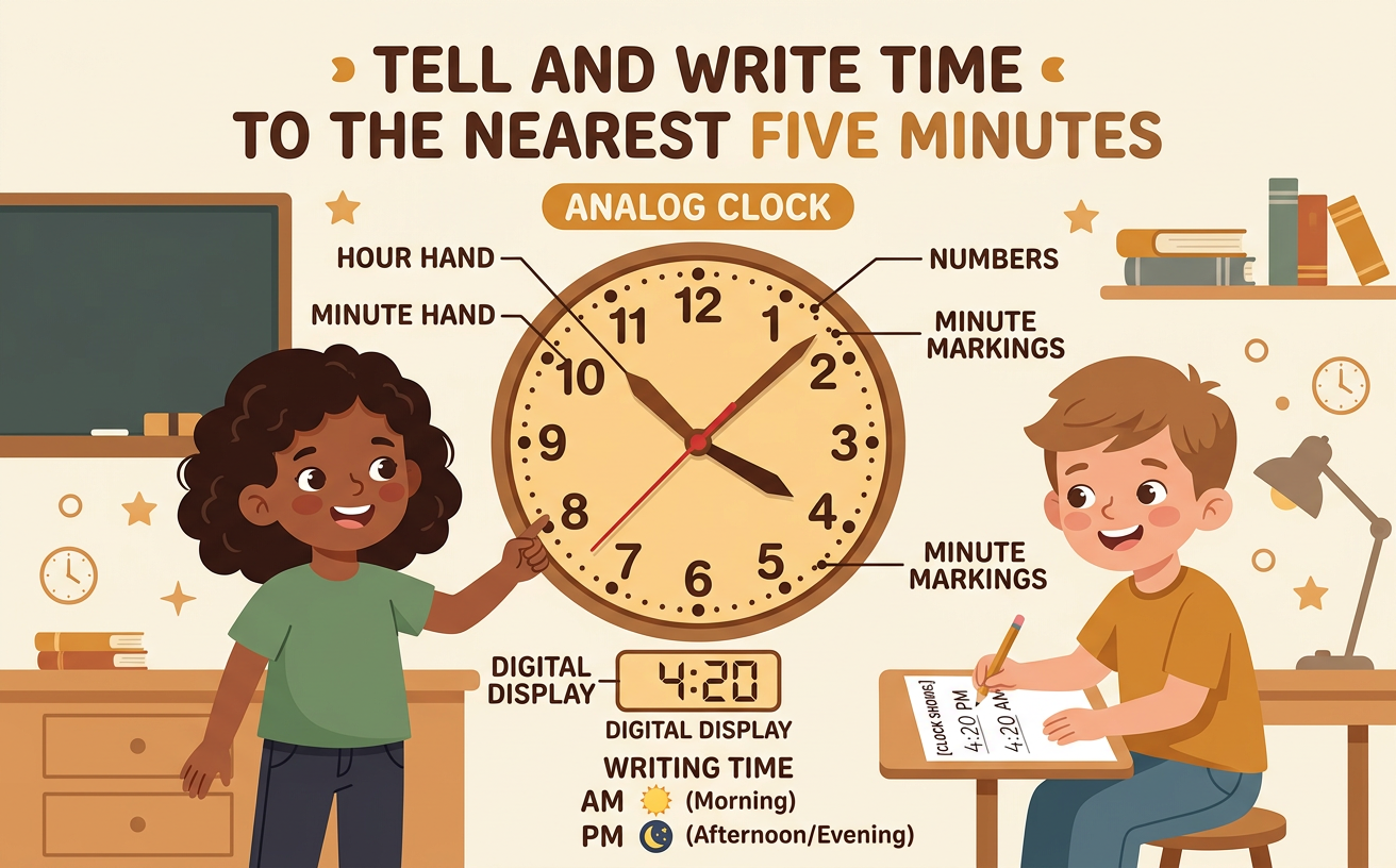 Tell and Write Time to the Nearest Five Minutes