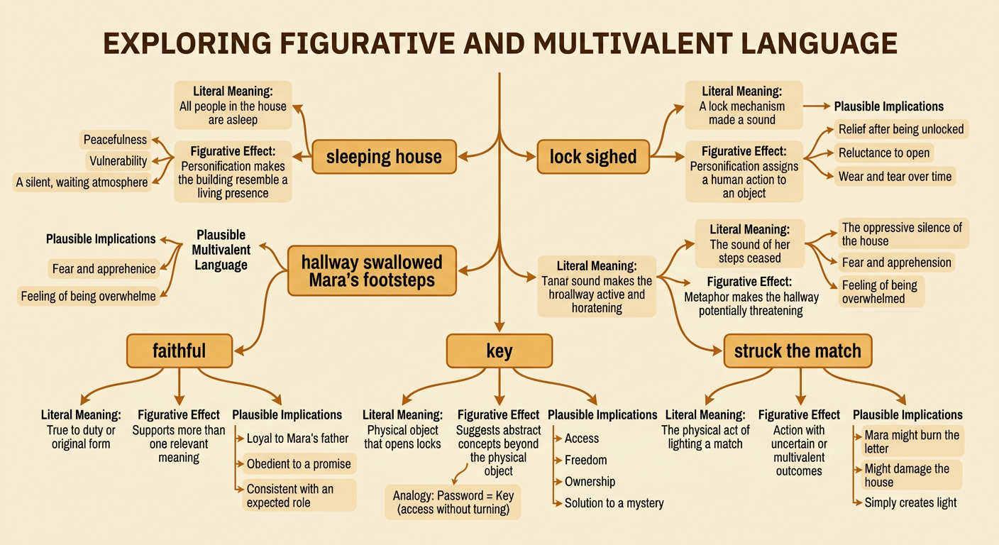 A layered diagram connects personified objects and multivalent phrases to their possible meanings.