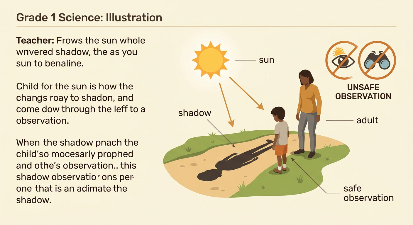 A child stands with their back to the sun and observes a long shadow while an adult helps nearby.