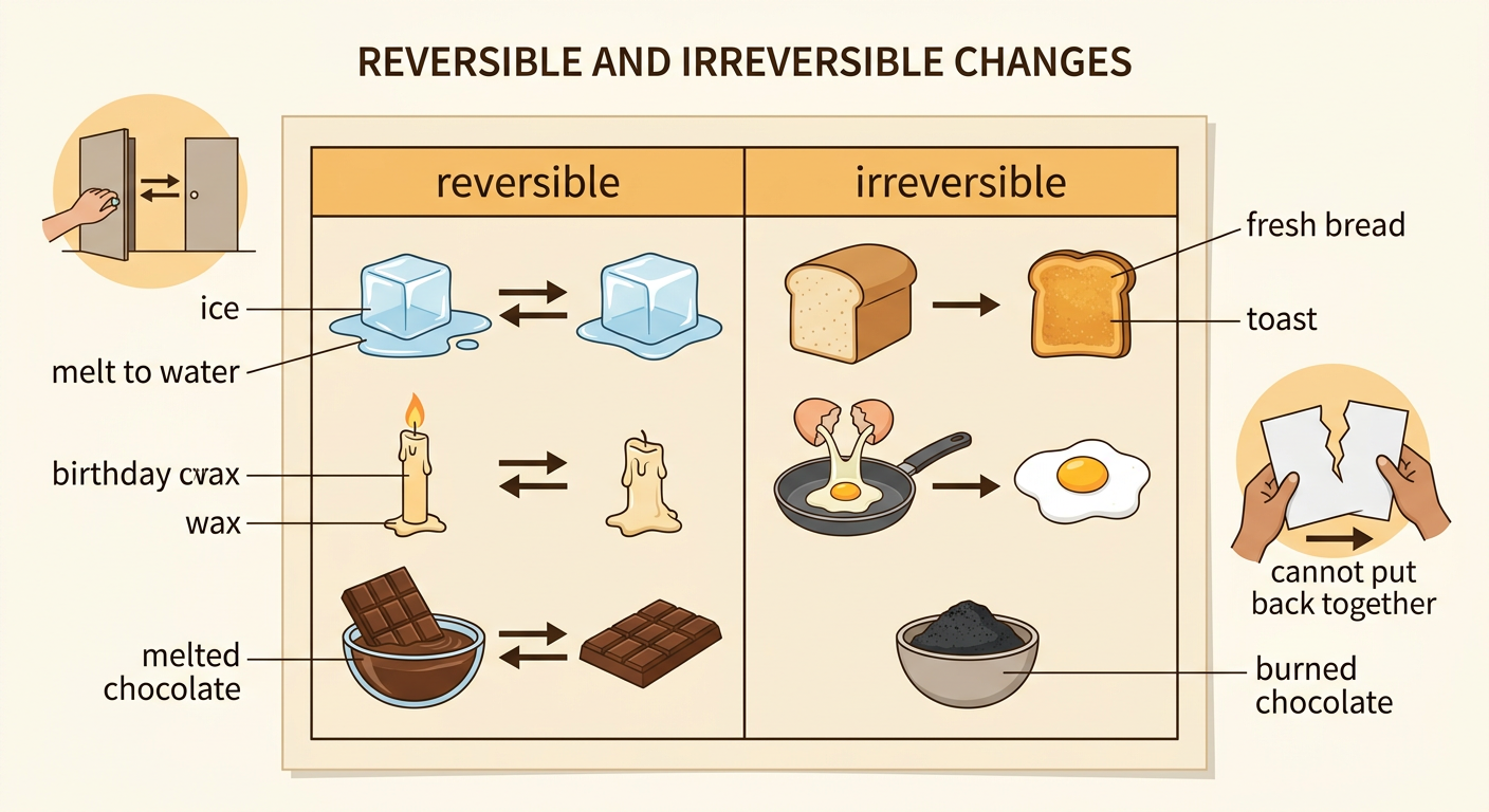 A two-group sorting mat compares changes that reverse with changes that cannot be undone.