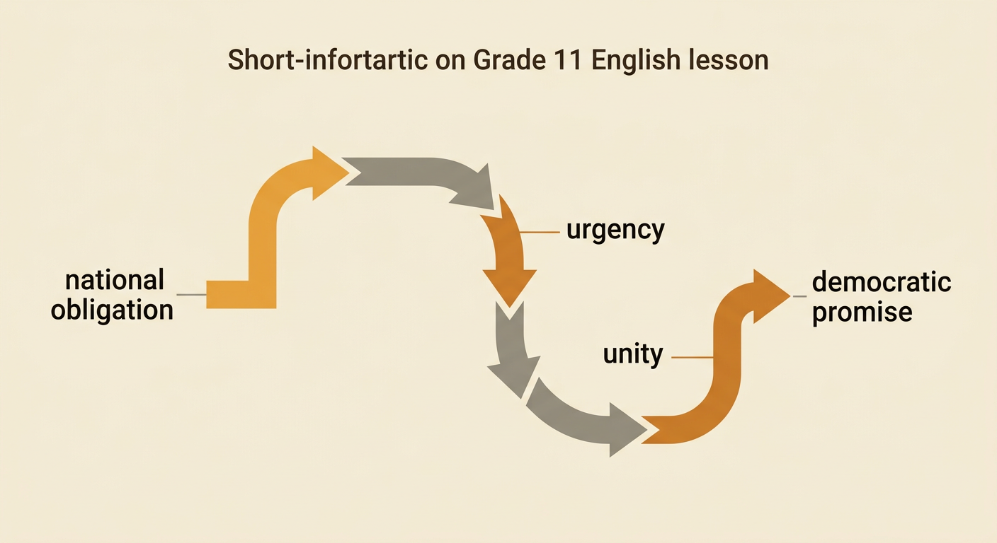 A bridge-shaped structure diagram moves from injustice and national obligation toward equality and a democratic promise.