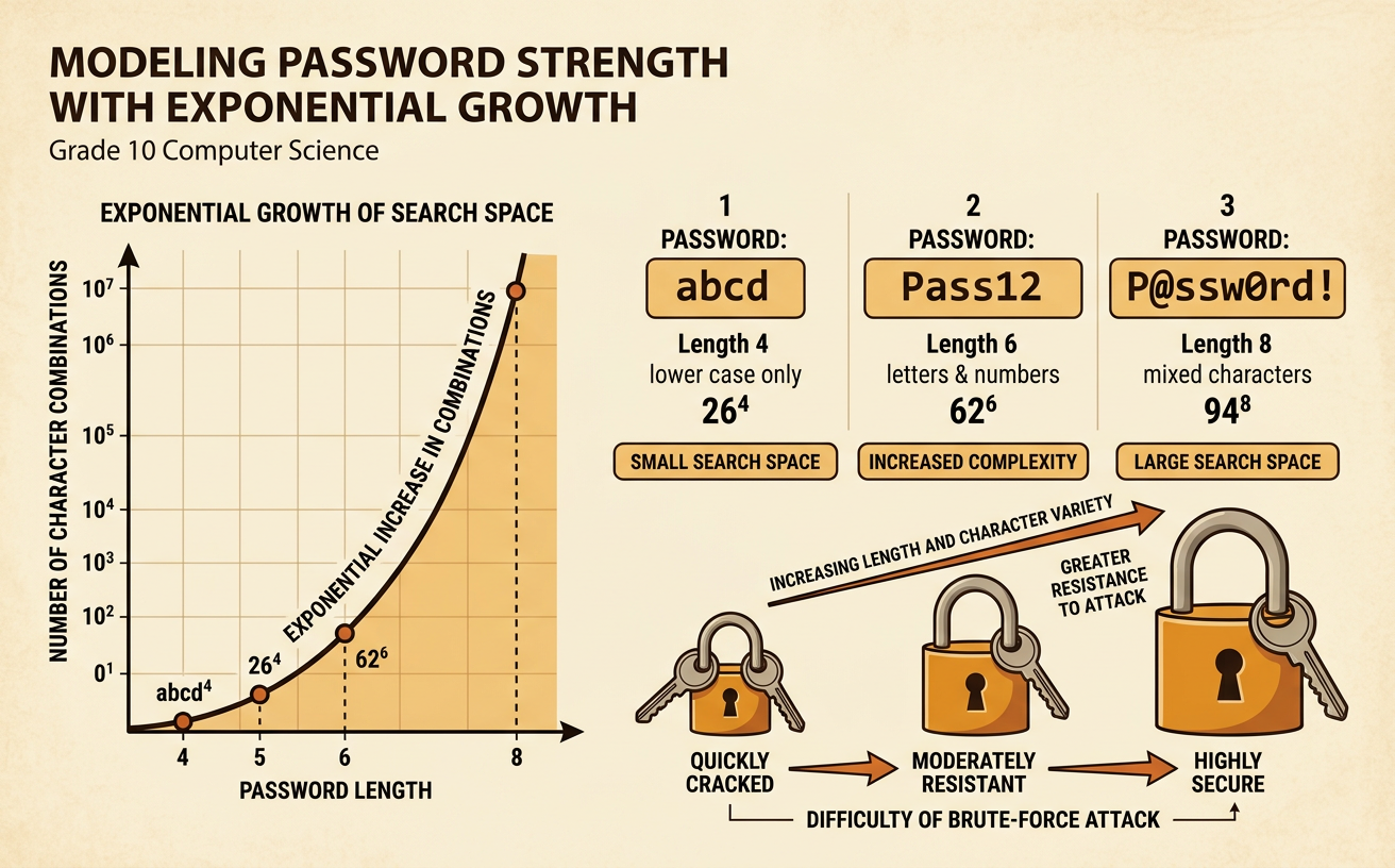 Modeling Password Strength with Exponential Growth