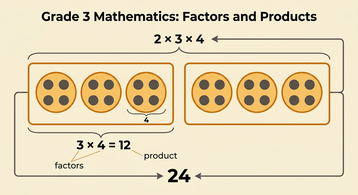 A diagram shows three groups of four dots and two sets that each contain three groups of four dots.