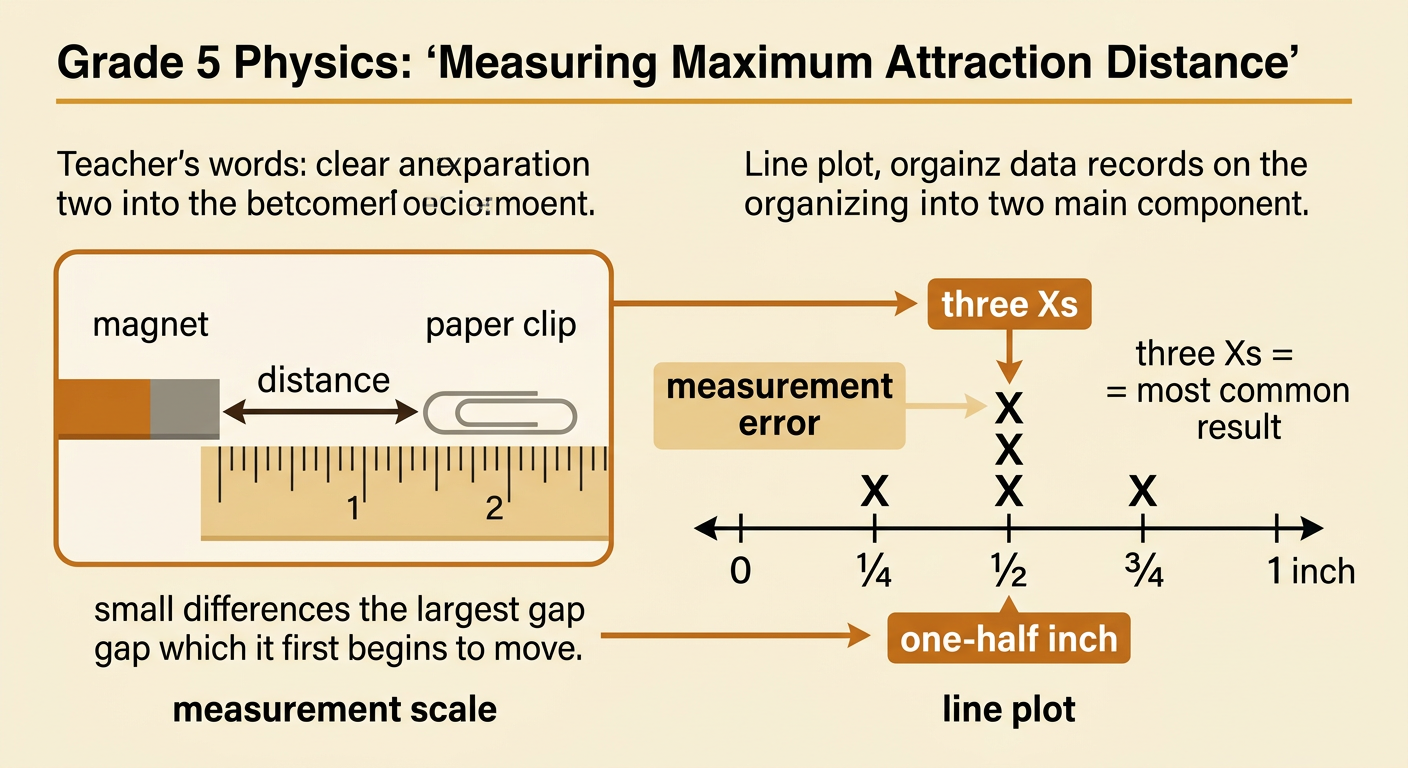 A measurement experiment appears beside a line plot with three Xs stacked over one-half inch.