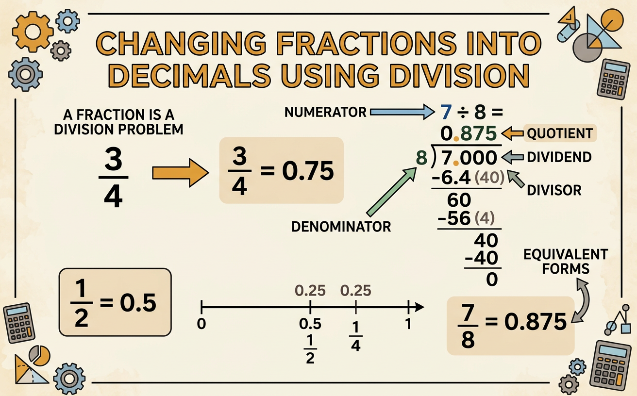 Changing Fractions into Decimals Using Division