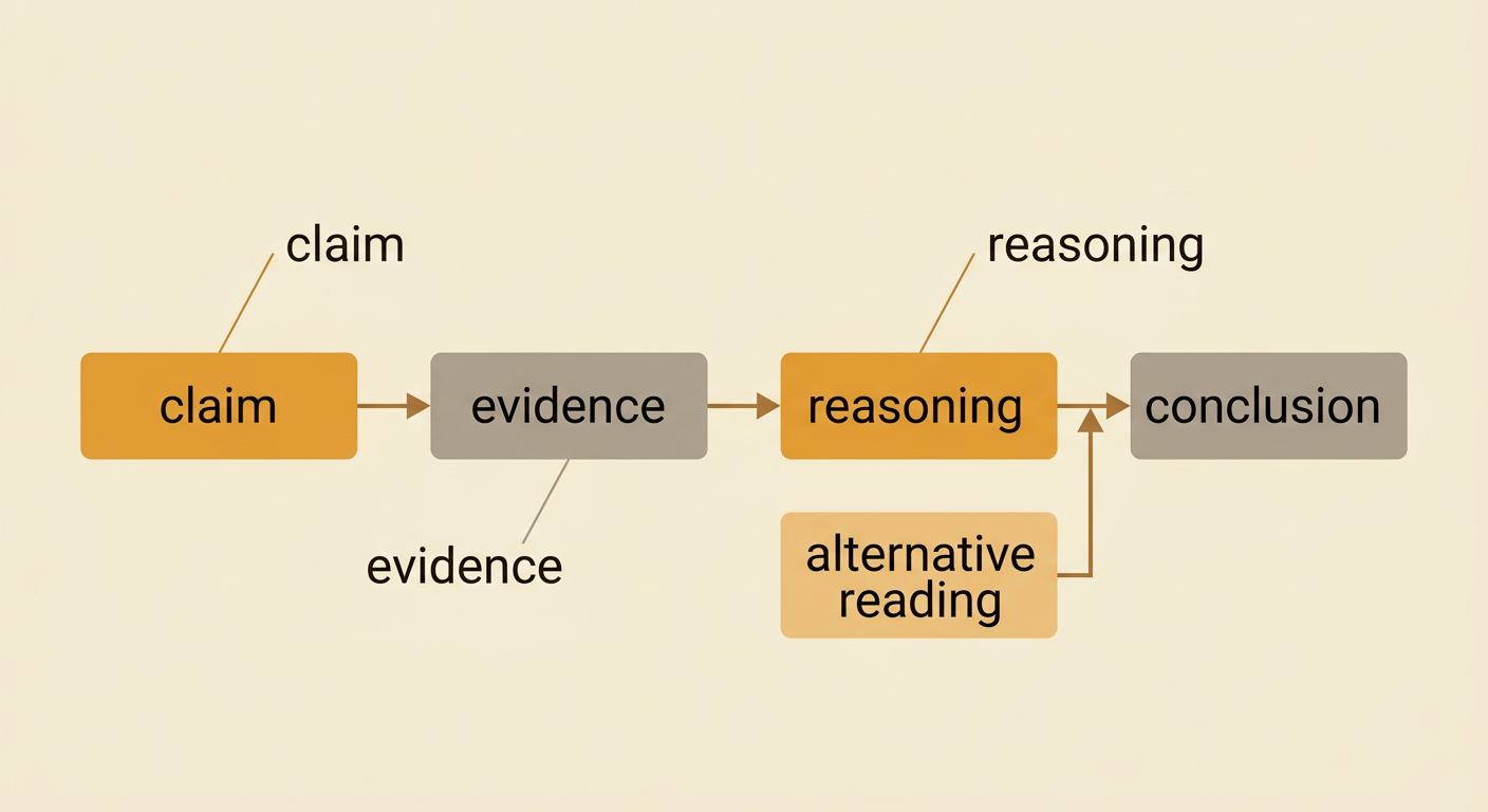 An evidence chain links the polluted-river interpretation to two quotations, an explanation of their conflict, and a considered alternative reading.