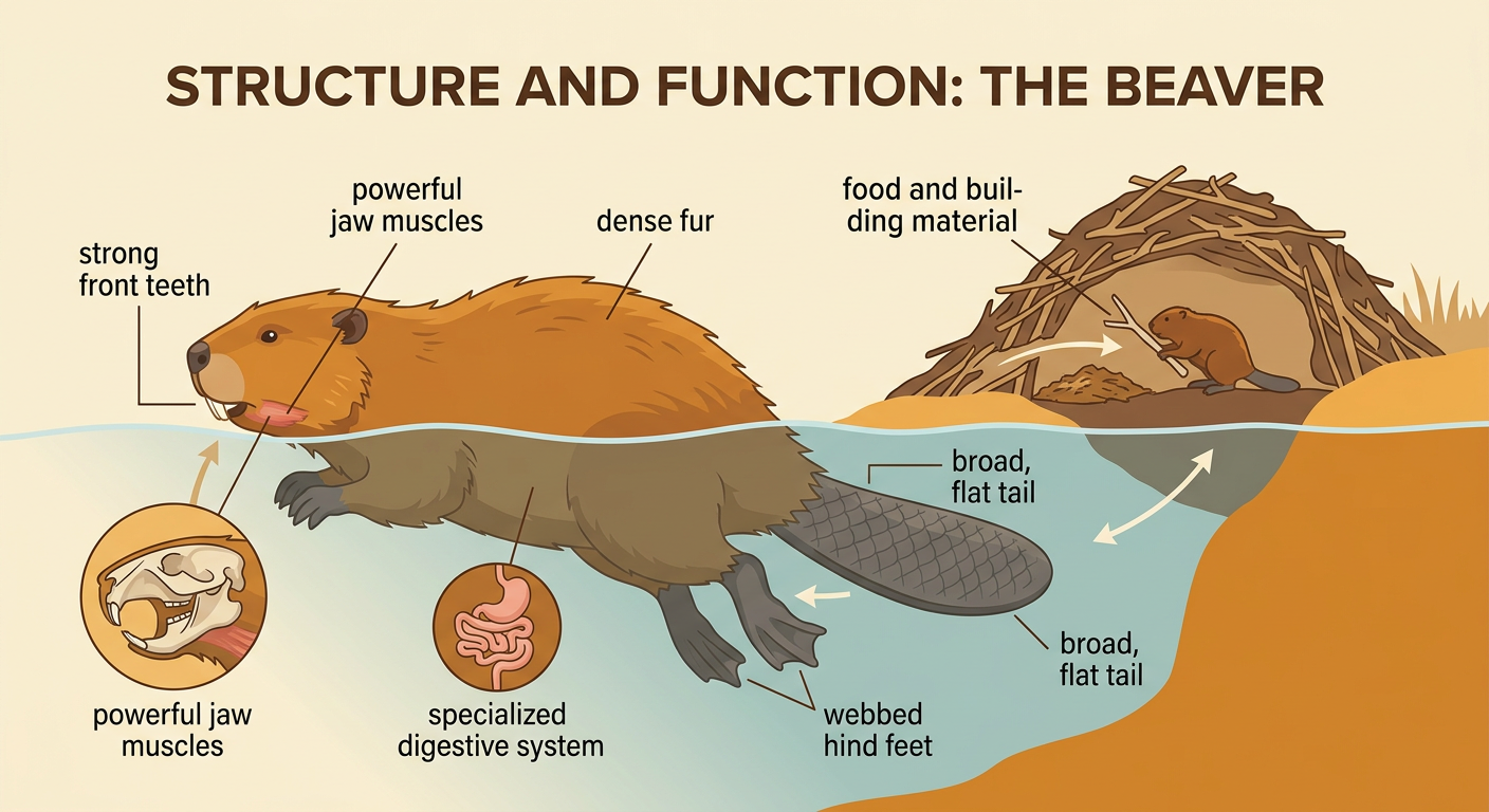 A single cutaway picture of a swimming beaver shows its external and internal structures working together.