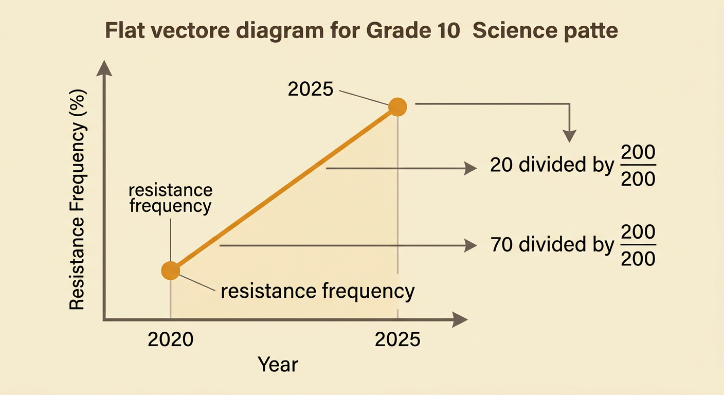 A hospital graph shows resistance frequency rising from 10 percent in 2020 to 35 percent in 2025.