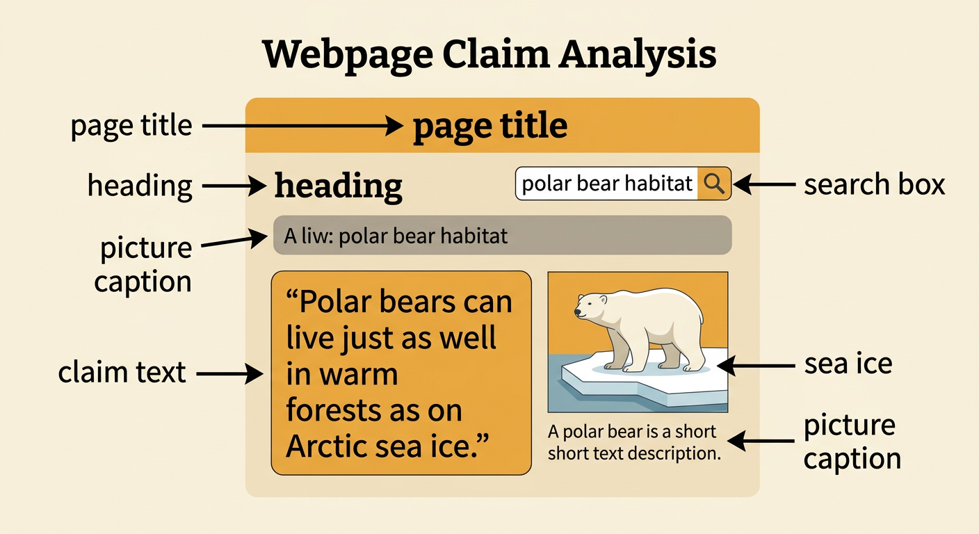 A habitat webpage shows a polar bear claim and the main features used to locate information.