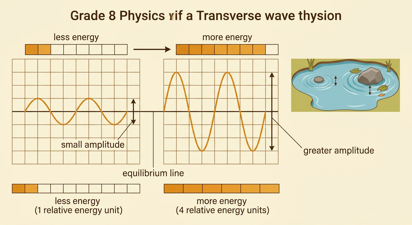 Two pond disturbances compare a pebble’s small ripples with a larger rock’s taller, more energetic ripples.