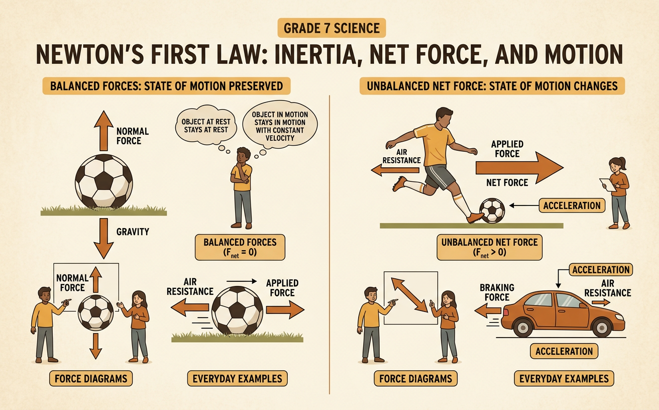 Newton’s First Law: Inertia, Net Force, and Motion