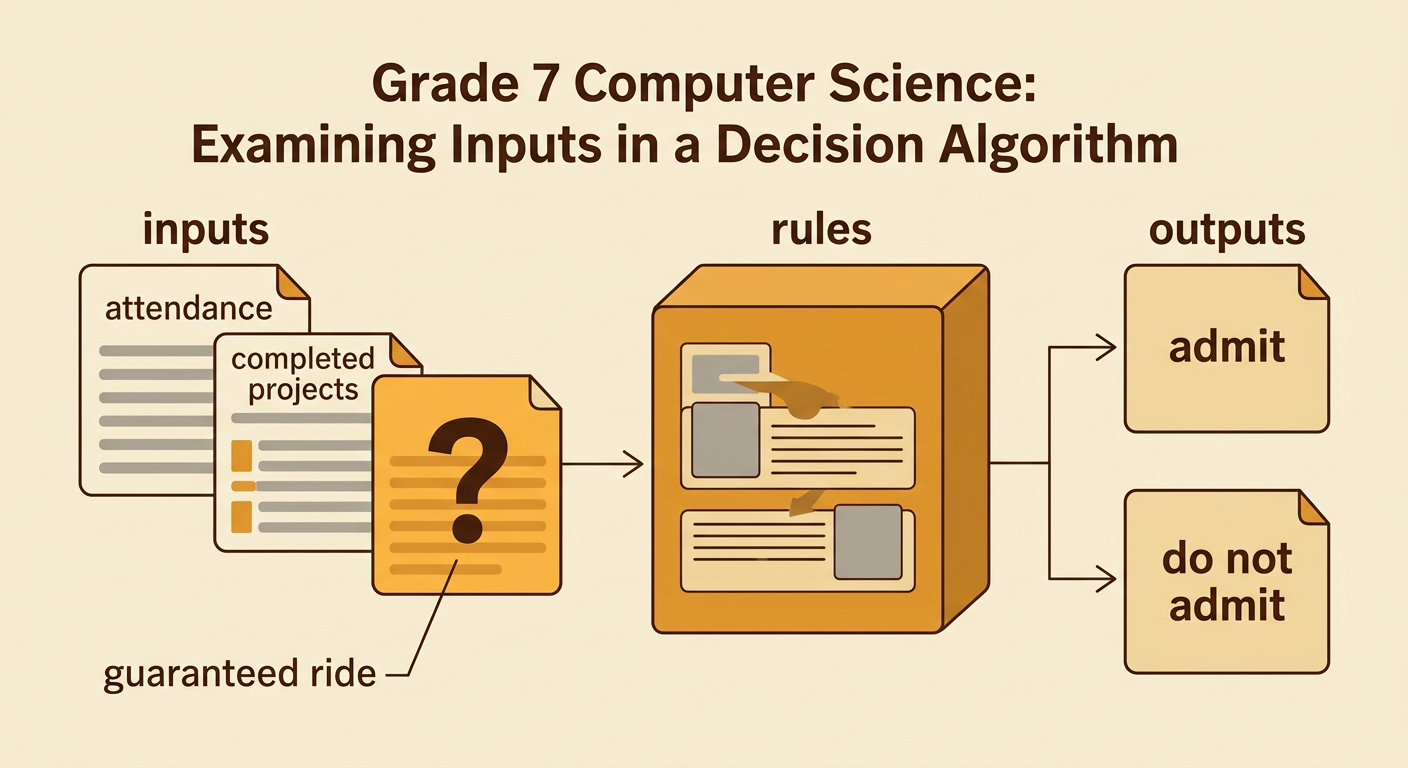 A flowchart shows robotics club data moving through an admission rule to an admit or do not admit decision.